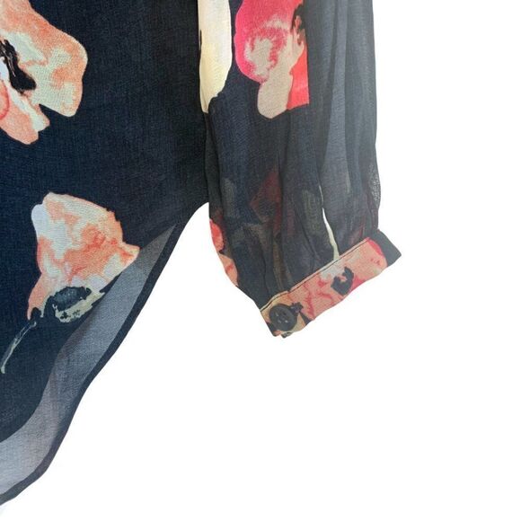 Cabi Navy and Floral Semi Shear Long Sleeve Top - Picture 8 of 8